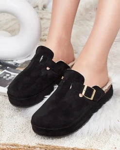 Royalfashion Kapcie damskie z kożuszkiem i klamrą Kajis