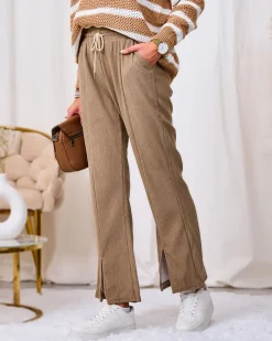 Royalfashion Khaki sztruksowe damskie spodnie materiałowe