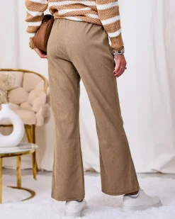 Royalfashion Khaki sztruksowe damskie spodnie materiałowe