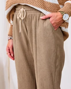 Royalfashion Khaki sztruksowe damskie spodnie materiałowe