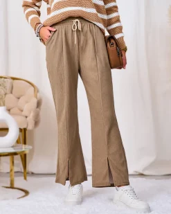 Royalfashion Khaki sztruksowe damskie spodnie materiałowe