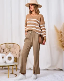 Royalfashion Khaki sztruksowe damskie spodnie materiałowe