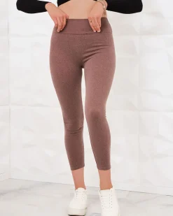 Royalfashion Klasyczne brązowe damskie ciepłe legginsy