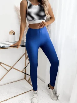 Royalfashion Kobaltowe damskie legginsy z włókna bambusowego