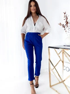 Royalfashion Kobaltowe damskie spodnie typu tregginsy