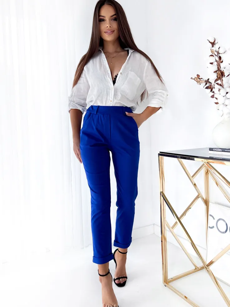 Royalfashion Kobaltowe damskie spodnie typu tregginsy