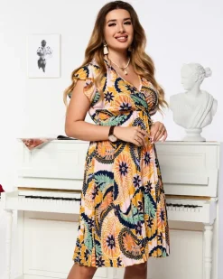 Royalfashion Kolorowa sukienka damska za kolano z printem