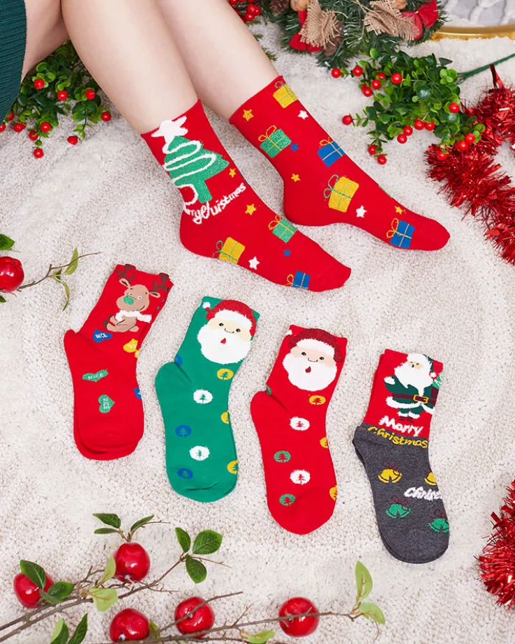 Royalfashion Kolorowe damskie skarpetki ze świątecznym wzorem