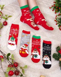 Royalfashion Kolorowe damskie skarpetki ze świątecznym wzorem