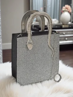 Royalfashion Kopertowa torebka damska z cyrkoniami i rączkami węża Snake Glam