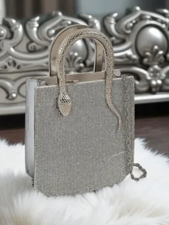 Royalfashion Kopertowa torebka damska z cyrkoniami i rączkami węża Snake Glam