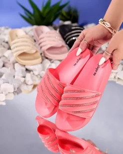 Royalfashion Koralowe damskie klapki z cyrkoniami Mytaris