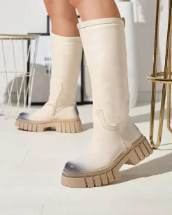 Royalfashion Kremowe damskie kozaki do połowy łydki Astaroth