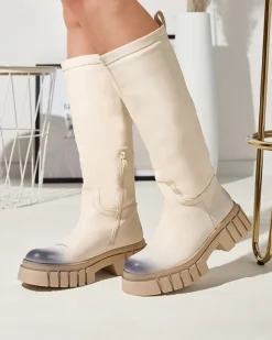 Royalfashion Kremowe damskie kozaki do połowy łydki Astaroth