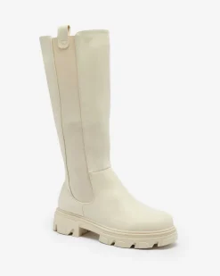 Royalfashion Kremowe damskie kozaki do połowy łydki Vebissa