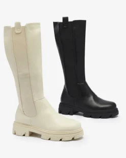 Royalfashion Kremowe damskie kozaki do połowy łydki Vebissa