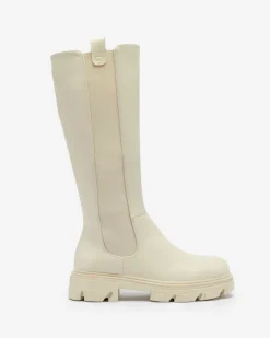 Royalfashion Kremowe damskie kozaki do połowy łydki Vebissa