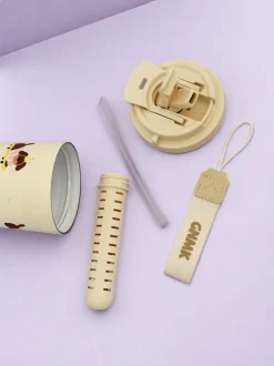 Royalfashion Kubek termiczny z koszyczkiem, słomką i ustnikiem Happy Dog