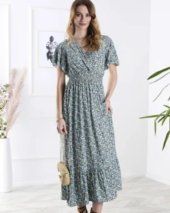 Royalfashion Kwiecista damska sukienka midi