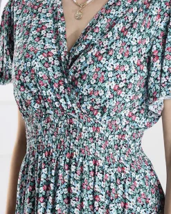 Royalfashion Kwiecista damska sukienka midi w kolorze niebieskim