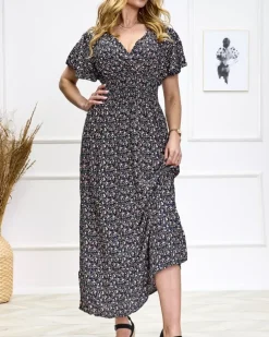 Royalfashion Kwiecista granatowa damska sukienka