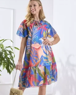 Royalfashion Kwiecista kobaltowa damska sukienka z podszewką