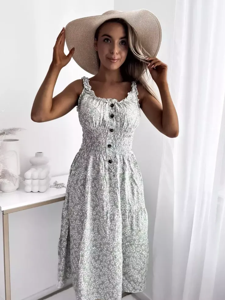 Royalfashion Kwiecista miętowa sukienka damska za kolano