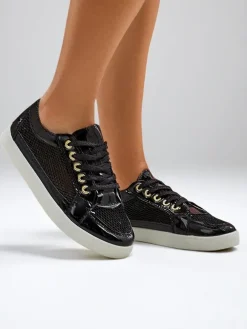 Royalfashion Lakierowane damskie eko skórzane trampki Azzuros