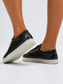 Royalfashion Lakierowane damskie eko skórzane trampki Azzuros