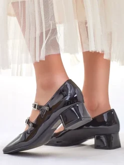 Royalfashion Lakierowane damskie czółenka na słupku z paseczkami Vible