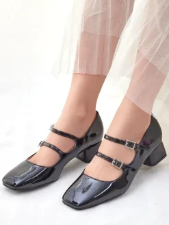 Royalfashion Lakierowane damskie czółenka na słupku z paseczkami Vible