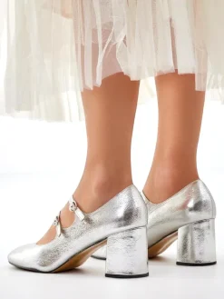 Royalfashion Lakierowane damskie czółenka na słupku z paseczkami Ovinna