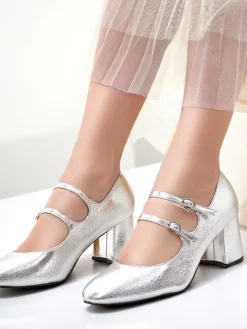 Royalfashion Lakierowane damskie czółenka na słupku z paseczkami Ovinna