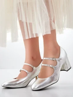 Royalfashion Lakierowane damskie czółenka na słupku z paseczkami Ovinna