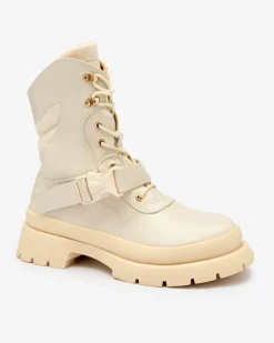 Royalfashion Lakierowane botki damskie w kolorze beżowym Setogy