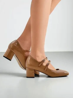 Royalfashion Lakierowane damskie czółenka na słupku z paseczkami Ovigs