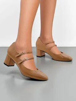 Royalfashion Lakierowane damskie czółenka na słupku z paseczkami Ovigs