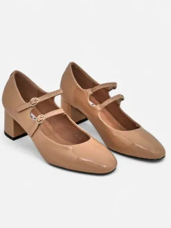 Royalfashion Lakierowane damskie czółenka na słupku z paseczkami Ovigs