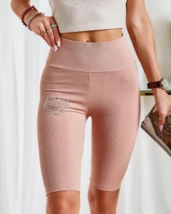 Royalfashion Legginsy damskie kolarki w kolorze jasnobrązowym