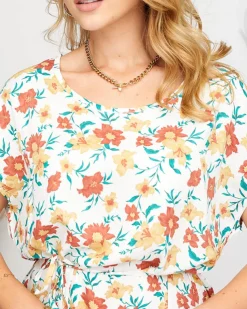 Royalfashion Letnia damska biała sukienka w kwiaty