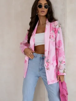 Royalfashion Marynarka damska bez zapięcia z kwiatami róży