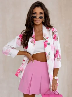 Royalfashion Marynarka damska bez zapięcia z kwiatami róży