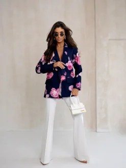 Royalfashion Marynarka damska bez zapięcia z kwiatami róży