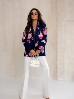 Royalfashion Marynarka damska bez zapięcia z kwiatami róży