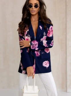 Royalfashion Marynarka damska bez zapięcia z kwiatami róży