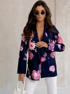 Royalfashion Marynarka damska bez zapięcia z kwiatami róży
