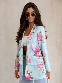 Royalfashion Marynarka damska bez zapięcia z kwiatami róży