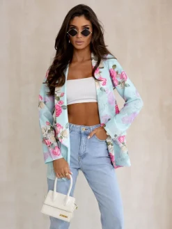 Royalfashion Marynarka damska bez zapięcia z kwiatami róży