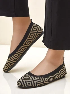 Royalfashion Materiałowe damskie baleriny z geometrycznym printem Metric