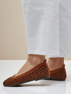 Royalfashion Materiałowe damskie baleriny z geometrycznym printem Metric